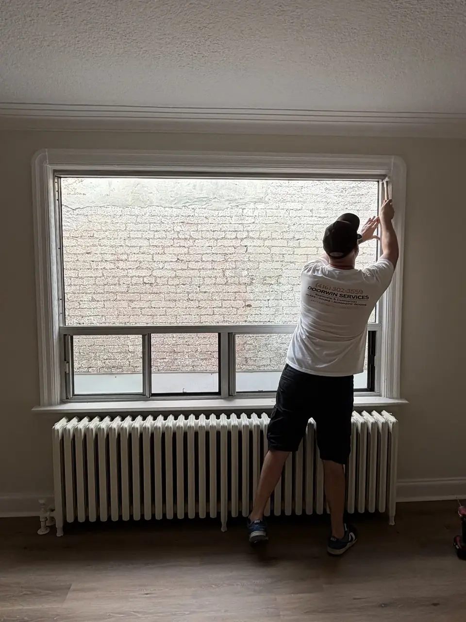New sealed glass unit in the Fairbank window while our technician completes the installation.